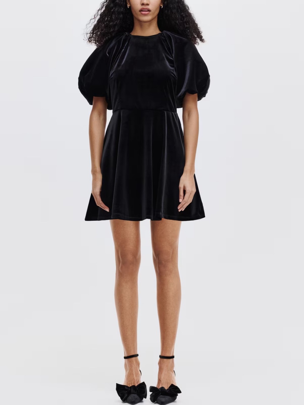 H&M Velvet Bow-Back Huge Ribbon BALLOON SLEEVED Gorgeous Mini Dress Luxurious